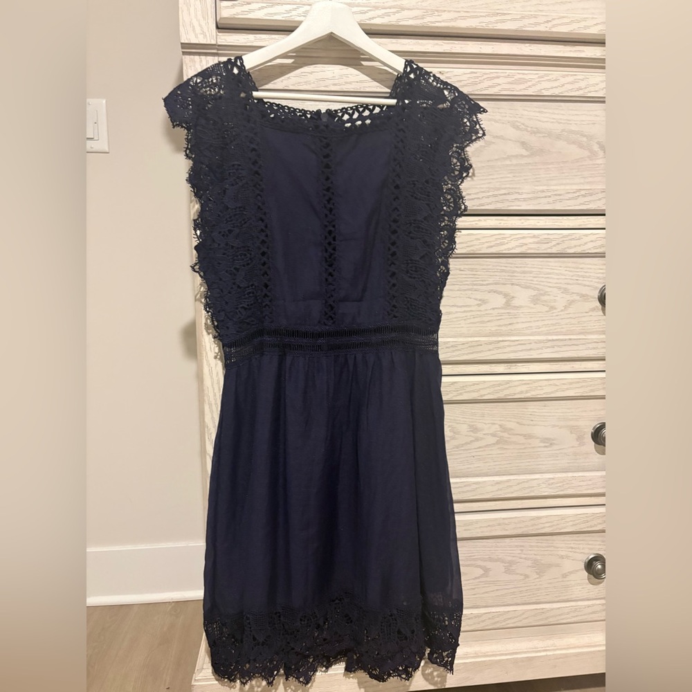 Navy Lace Trim Dress
